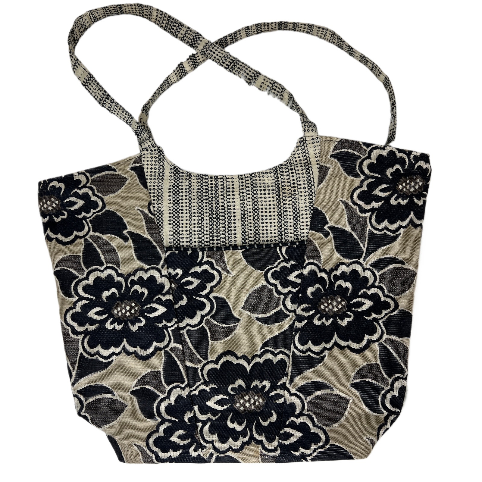Maruca Handmade Jacquard Tan & Black Floral Tapestry Shoulder Bag